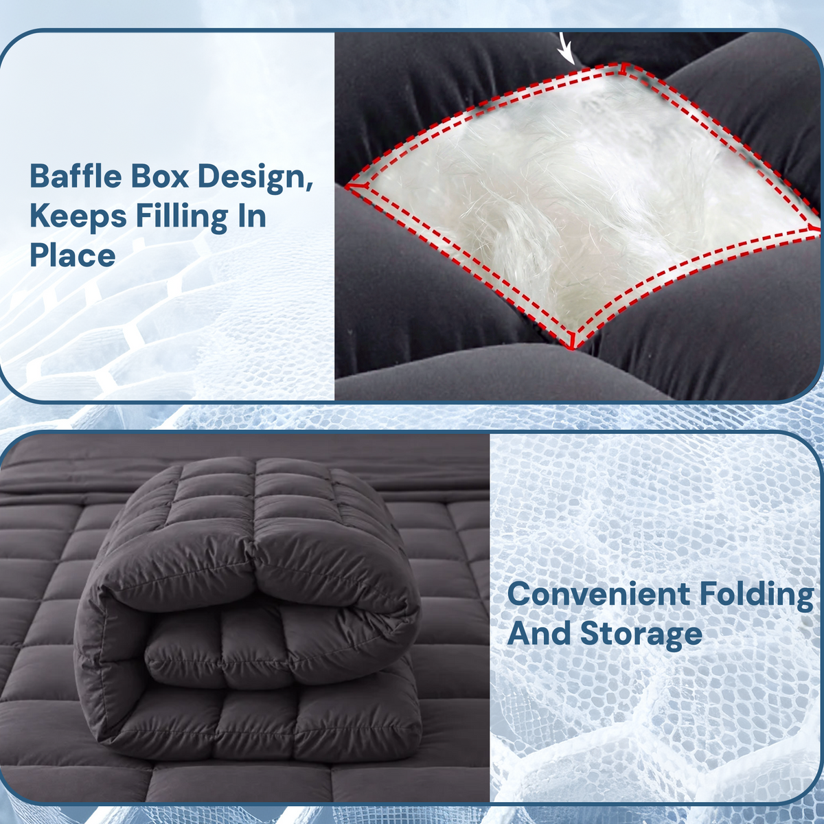 Giselle Bedding Bamboo Charcoal Filling Pillowtop Topper 1000GSM 5cm Thick Pillowtop Pad for Back Pain Relief Washable with 45cm Deep Pocket King Single