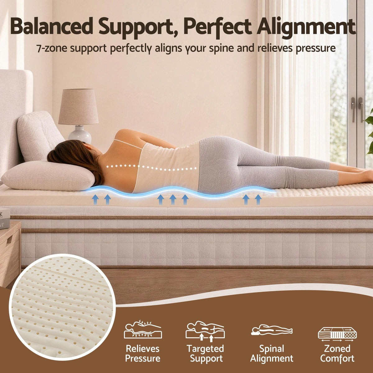 Giselle Bedding King Latex Mattress Topper 7-Zone Natural Latex Core Breathable 5cm