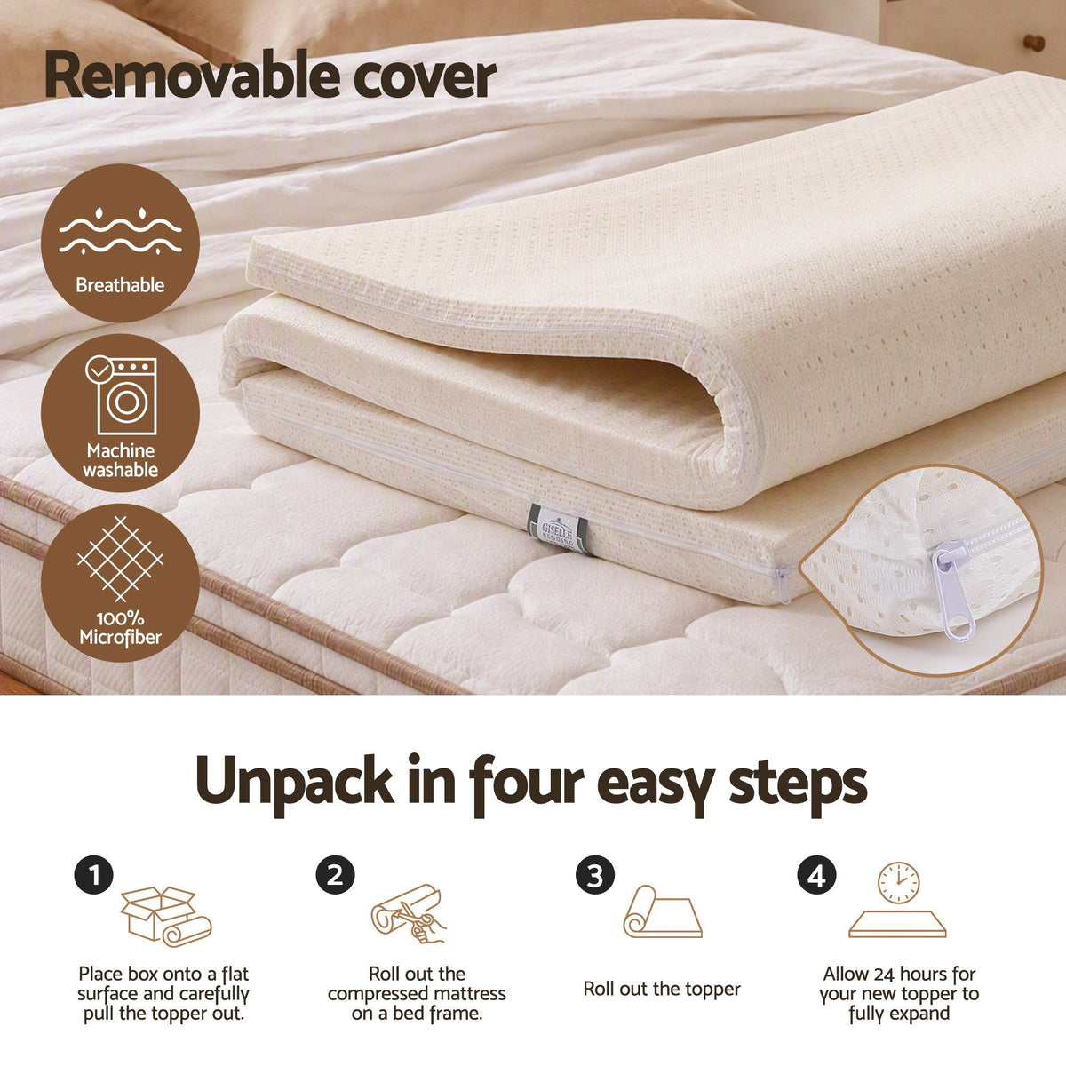 Giselle Bedding King Latex Mattress Topper 7-Zone Natural Latex Core Breathable 5cm