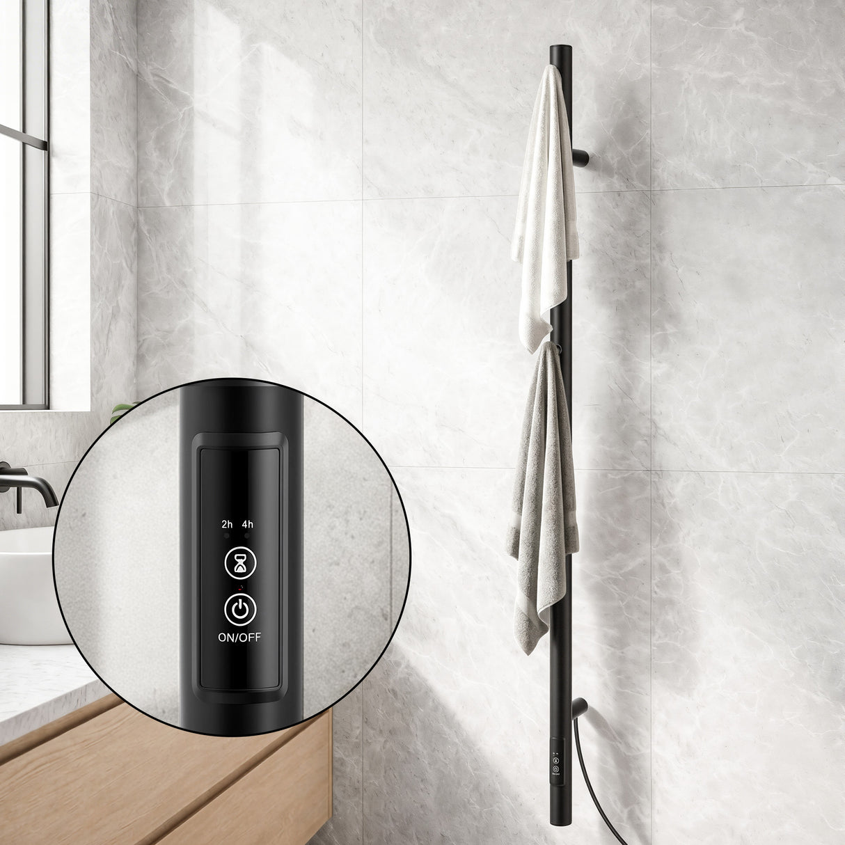 Devanti Heated Towel Rail with Timer Vertical Electric Heater Warmer Rack Black