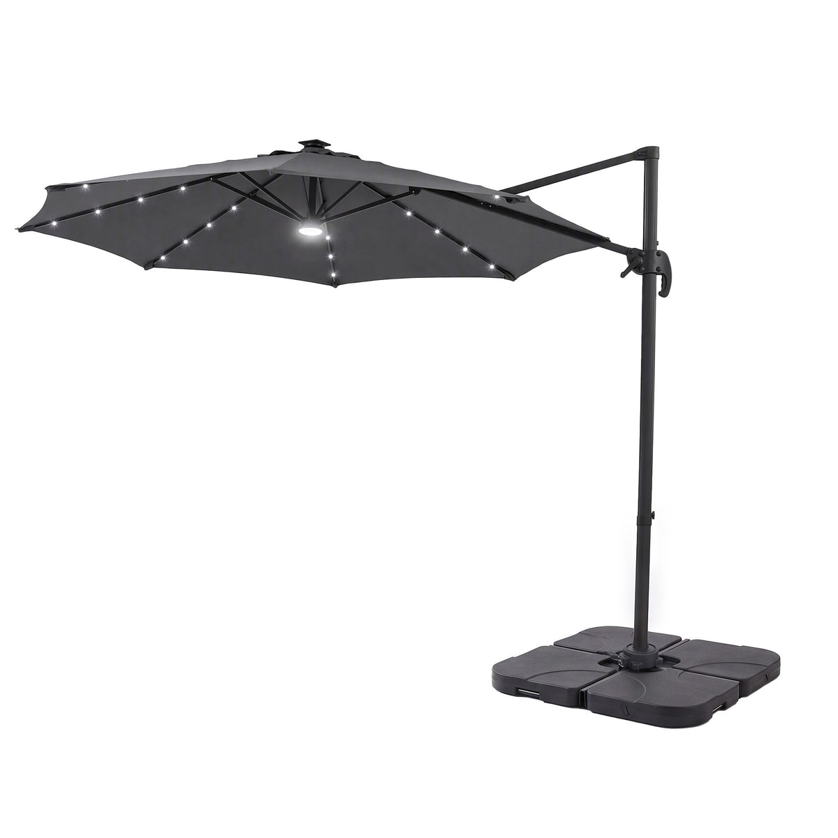 Instahut Outdoor Umbrella w/Base 3m Solar LED Offset Cantilever Patio Parasol Charcoal
