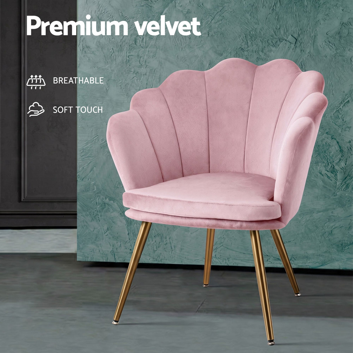 Artiss Armchair Velvet Dining Nursing Lounge Chair Metal Legs Pink