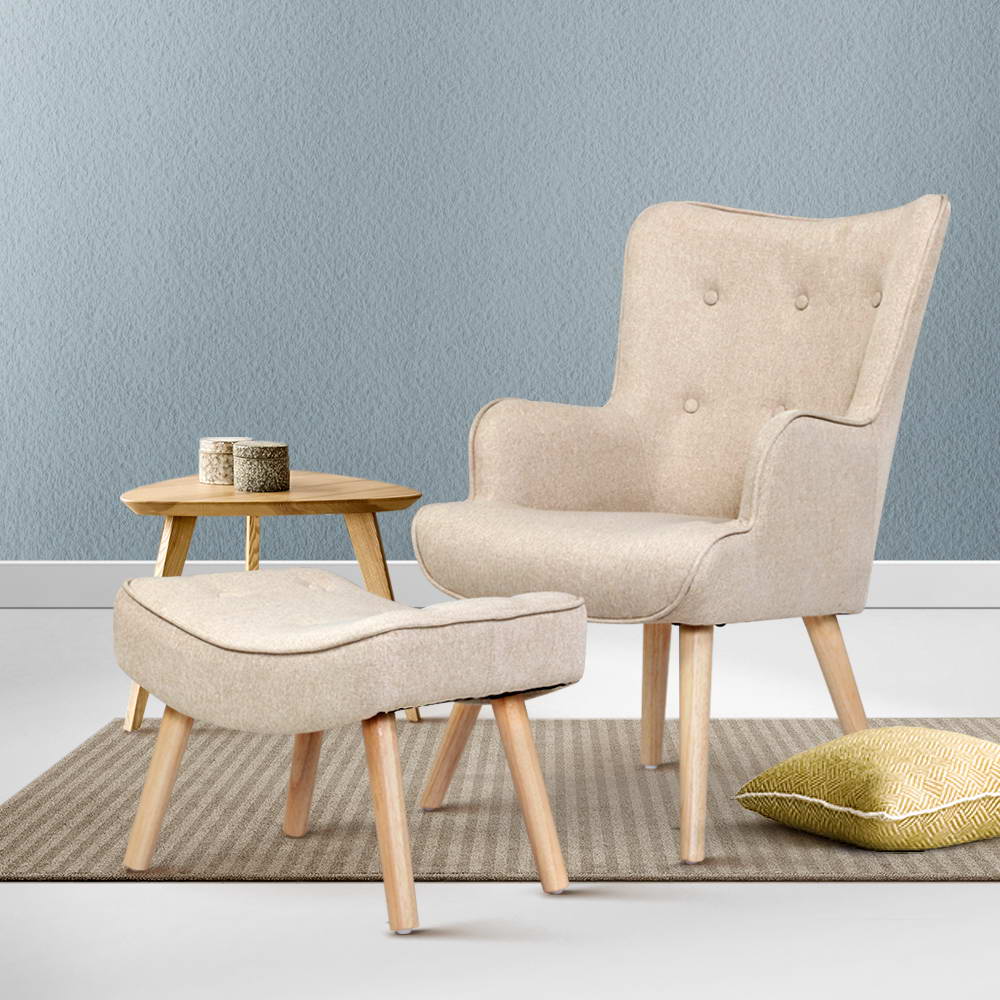 LANSAR Chair and Ottoman Beige