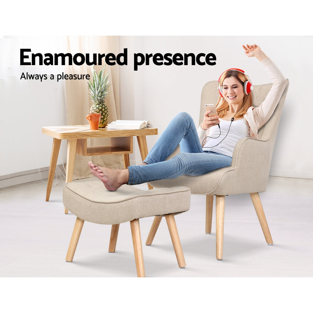 LANSAR Chair and Ottoman Beige