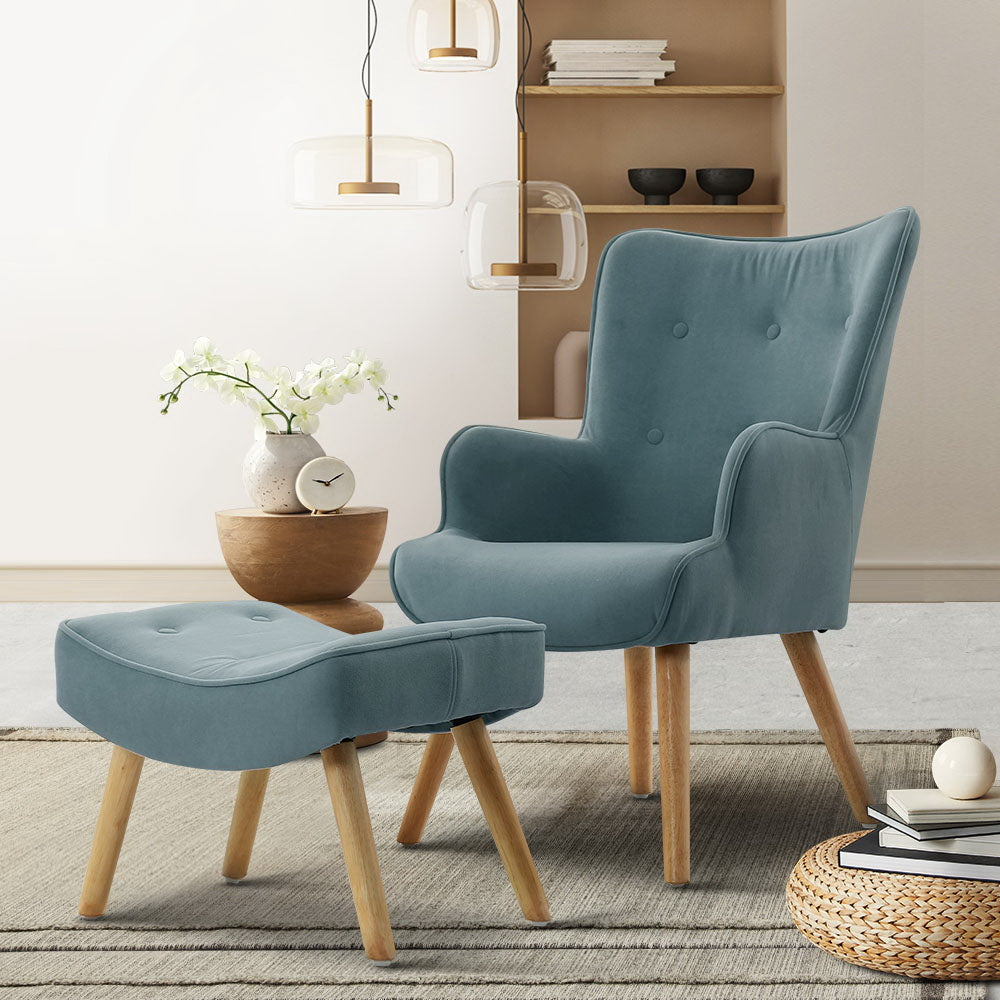 LANSAR Chair and Ottoman Blue