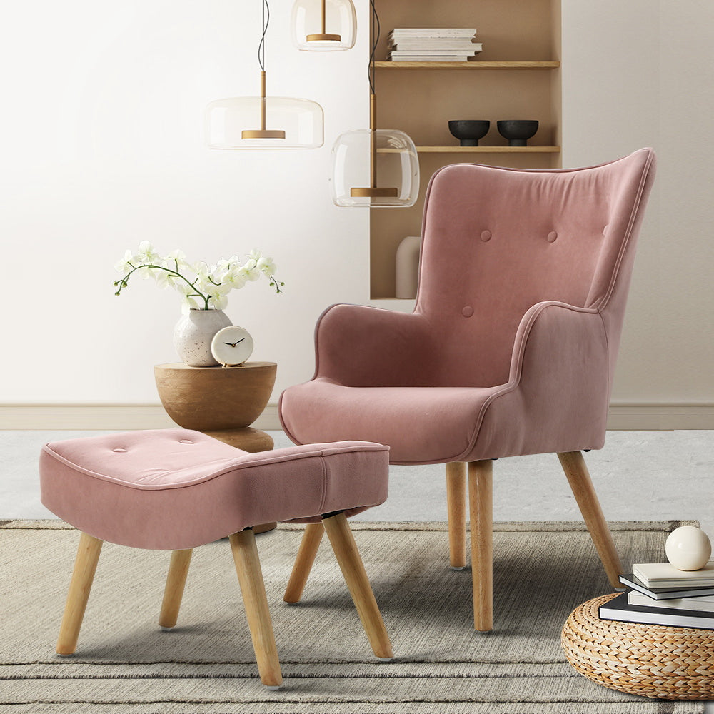LANSAR Chair and Ottoman Pink