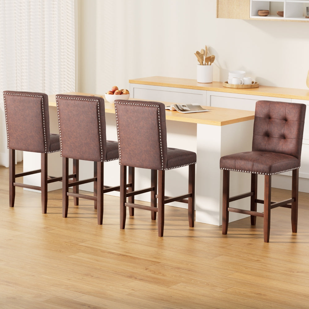 Artiss 4x Bar Stools Kitchen Dining Chairs Counter PU Leather Wooden Ada Brown