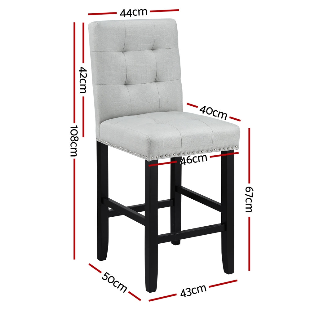 Artiss 2x Bar Stools Kitchen Dining Chairs Counter Fabric Stool Wooden Ada Grey