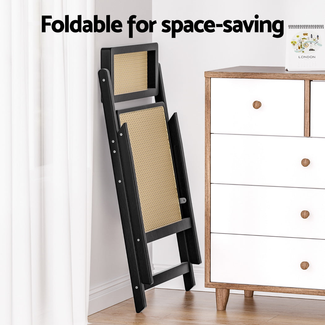 Artiss 2x Dining Chairs Wooden Rattan Foldable Black