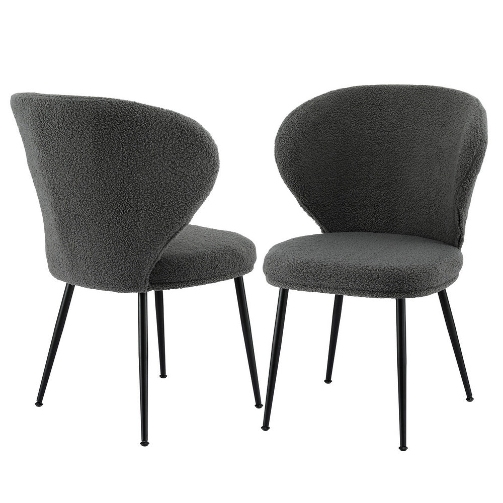 Artiss 2x Dining Chairs Sherpa Boucle Wing Back Grey