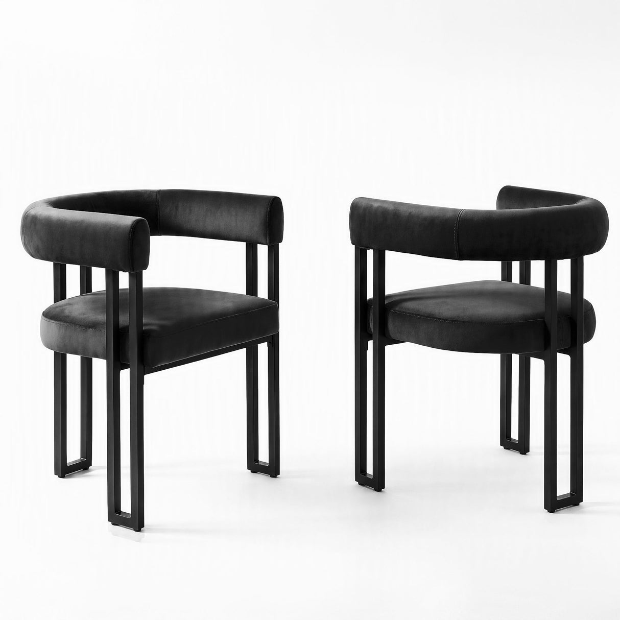 Artiss Dining Chairs Set of 2 Velvet Upholstered Barrel Chairs with Curved Armrests & Back Black