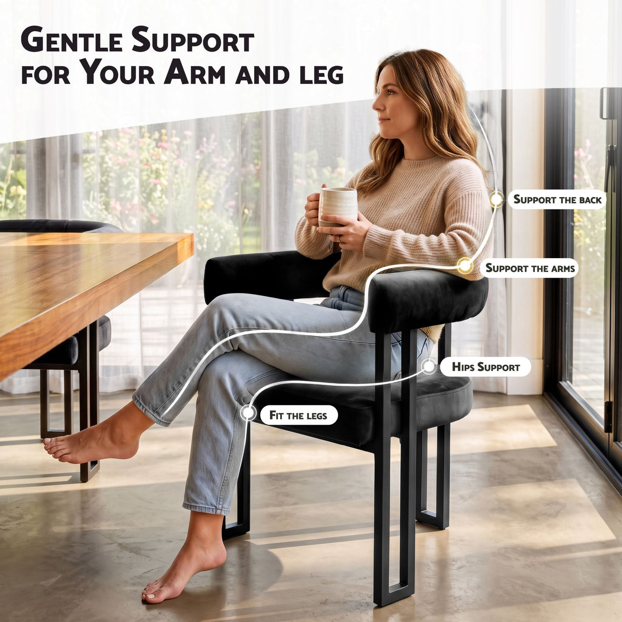 Artiss Dining Chairs Set of 6 Velvet Upholstered Barrel Chairs with Curved Armrests & Back Black