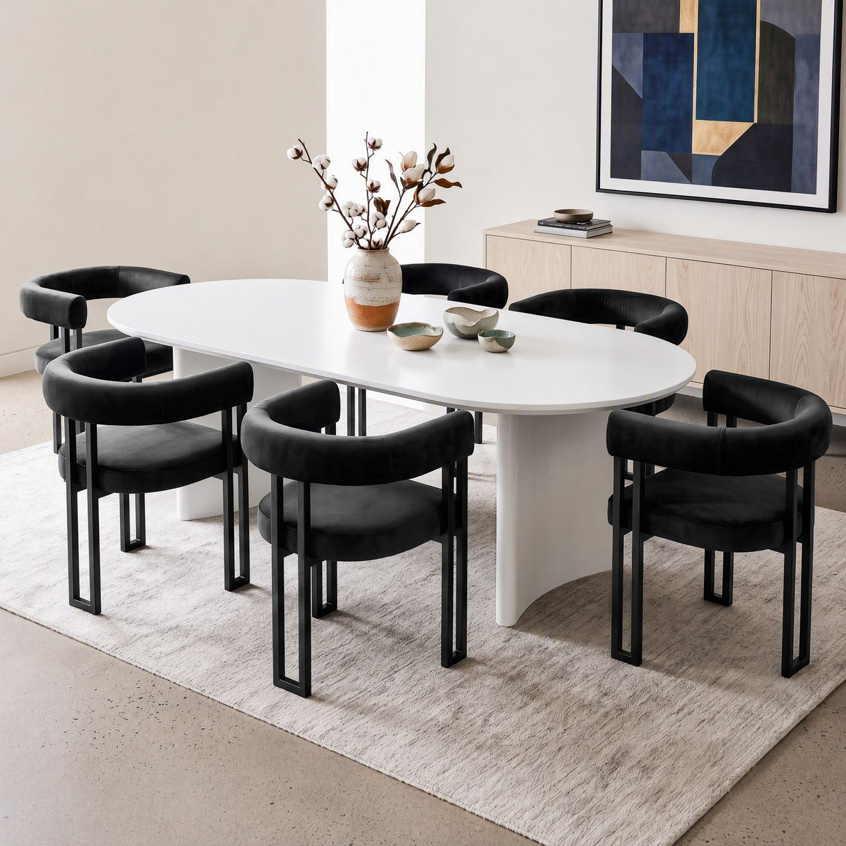 Artiss Dining Chairs Set of 6 Velvet Upholstered Barrel Chairs with Curved Armrests & Back Black