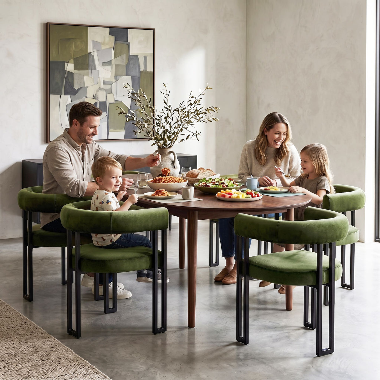 Artiss Dining Chairs Set of 2 Velvet Upholstered Barrel Chairs with Curved Armrests & Back Green