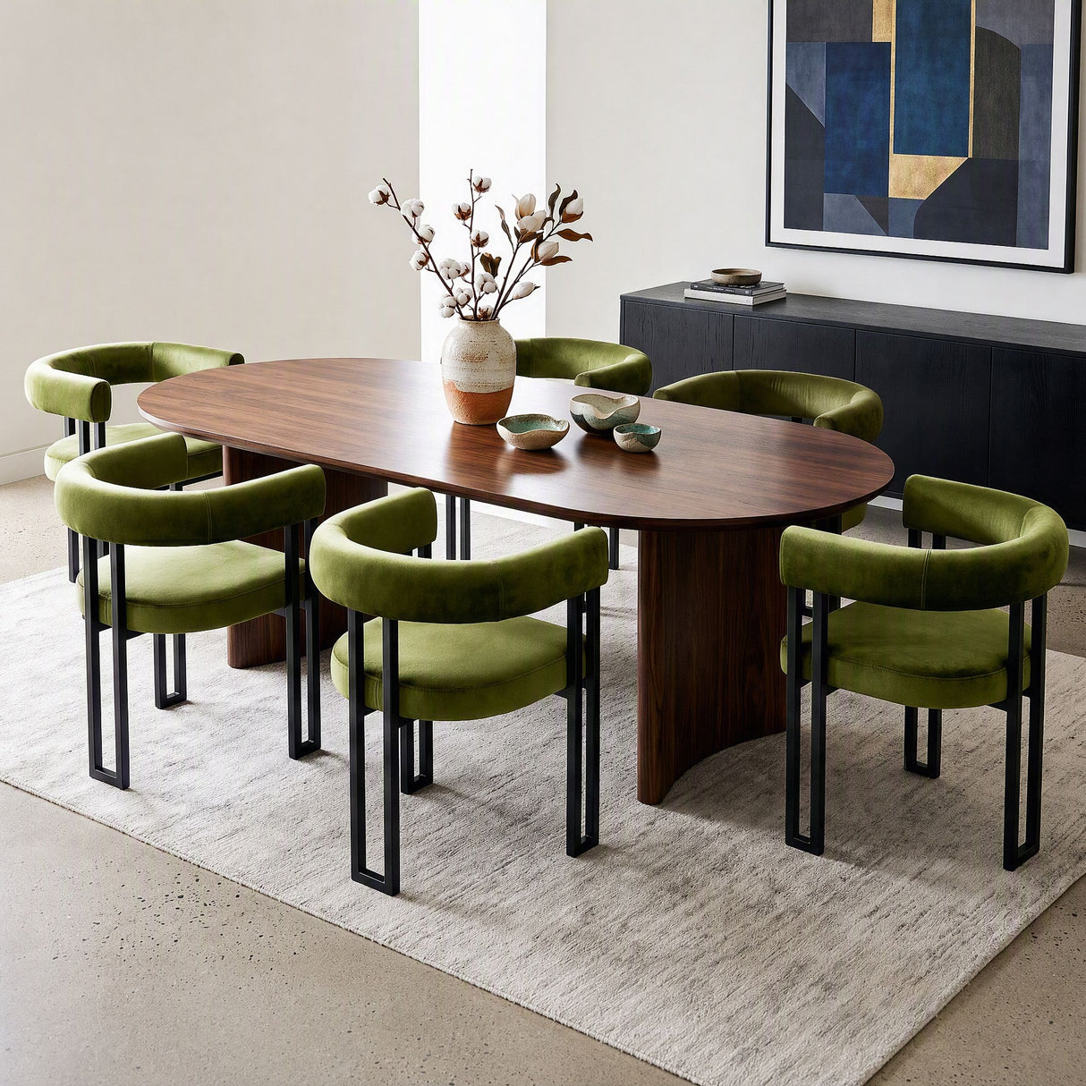 Artiss Dining Chairs Set of 6 Velvet Upholstered Barrel Chairs with Curved Armrests & Back Green