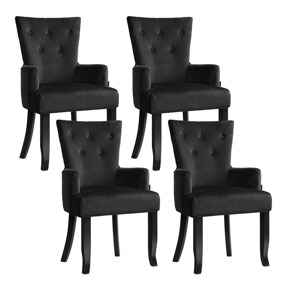 4x Artiss Dining Chairs Velvet French Provincial Armchair Black
