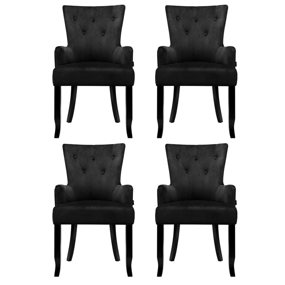 4x Artiss Dining Chairs Velvet French Provincial Armchair Black
