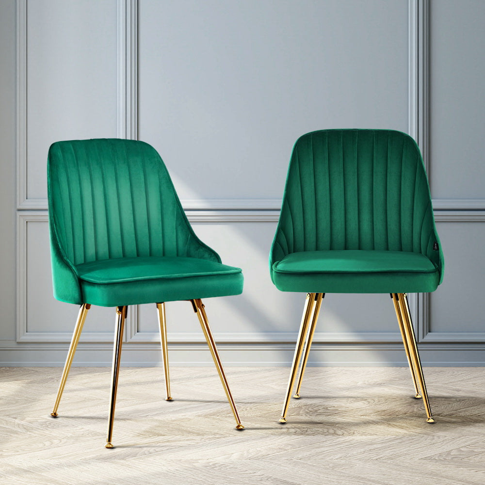 Artiss Dining Chairs Set of 2 Velvet Channel Tufted Green