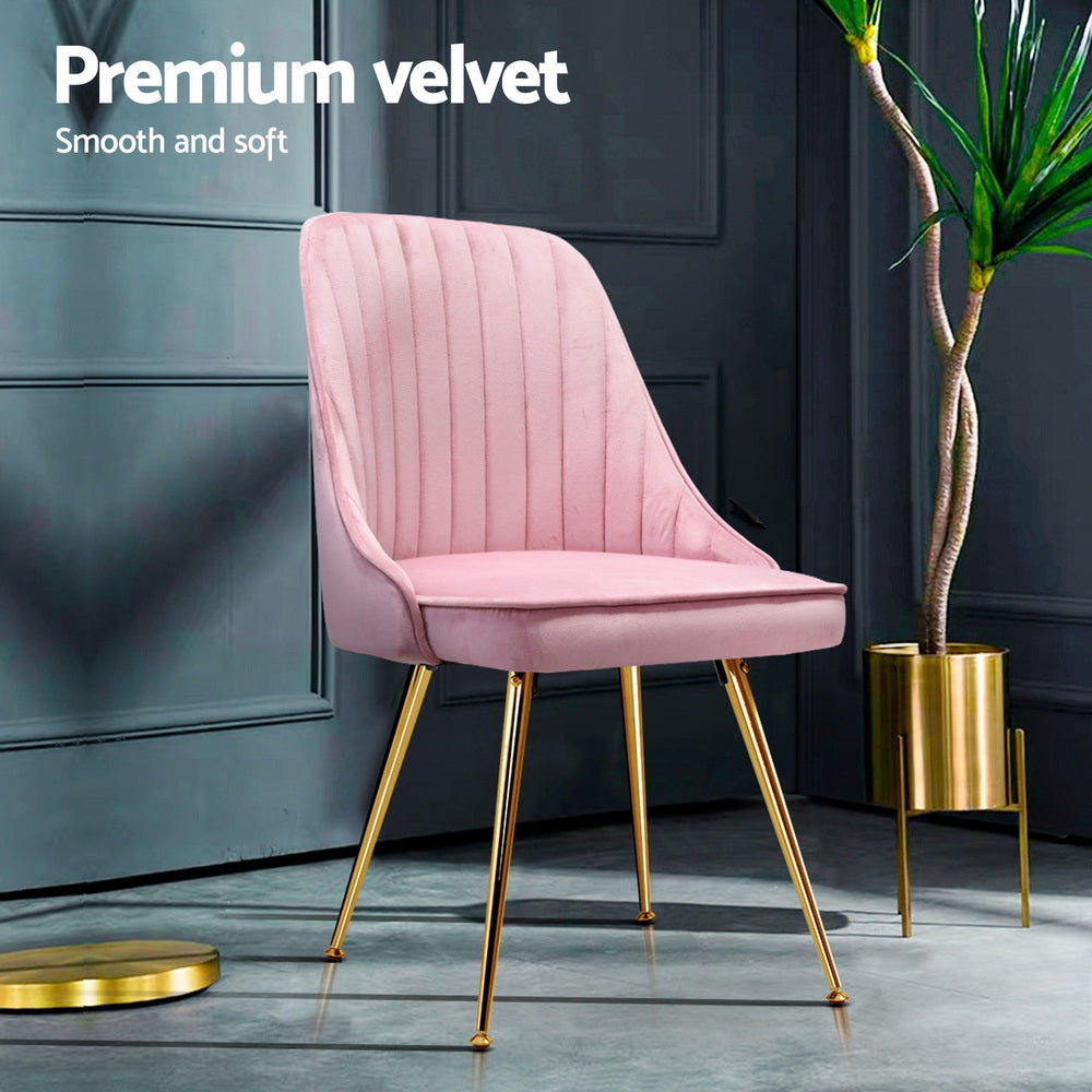 Artiss Dining Chairs Set of 4 Velvet Channel Tufted Pink