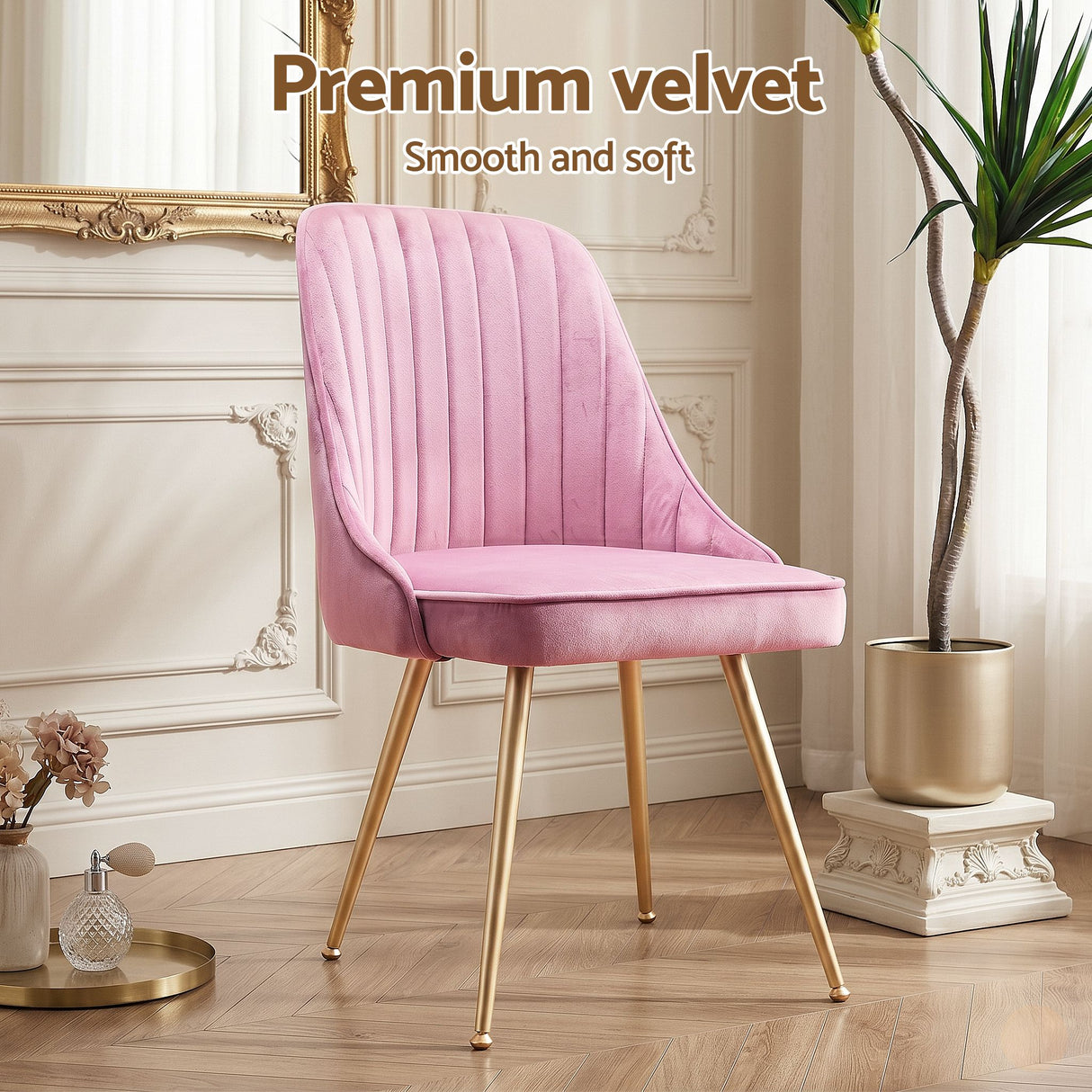 Artiss Dining Chairs Set of 6 Velvet Channel Tufted Pink