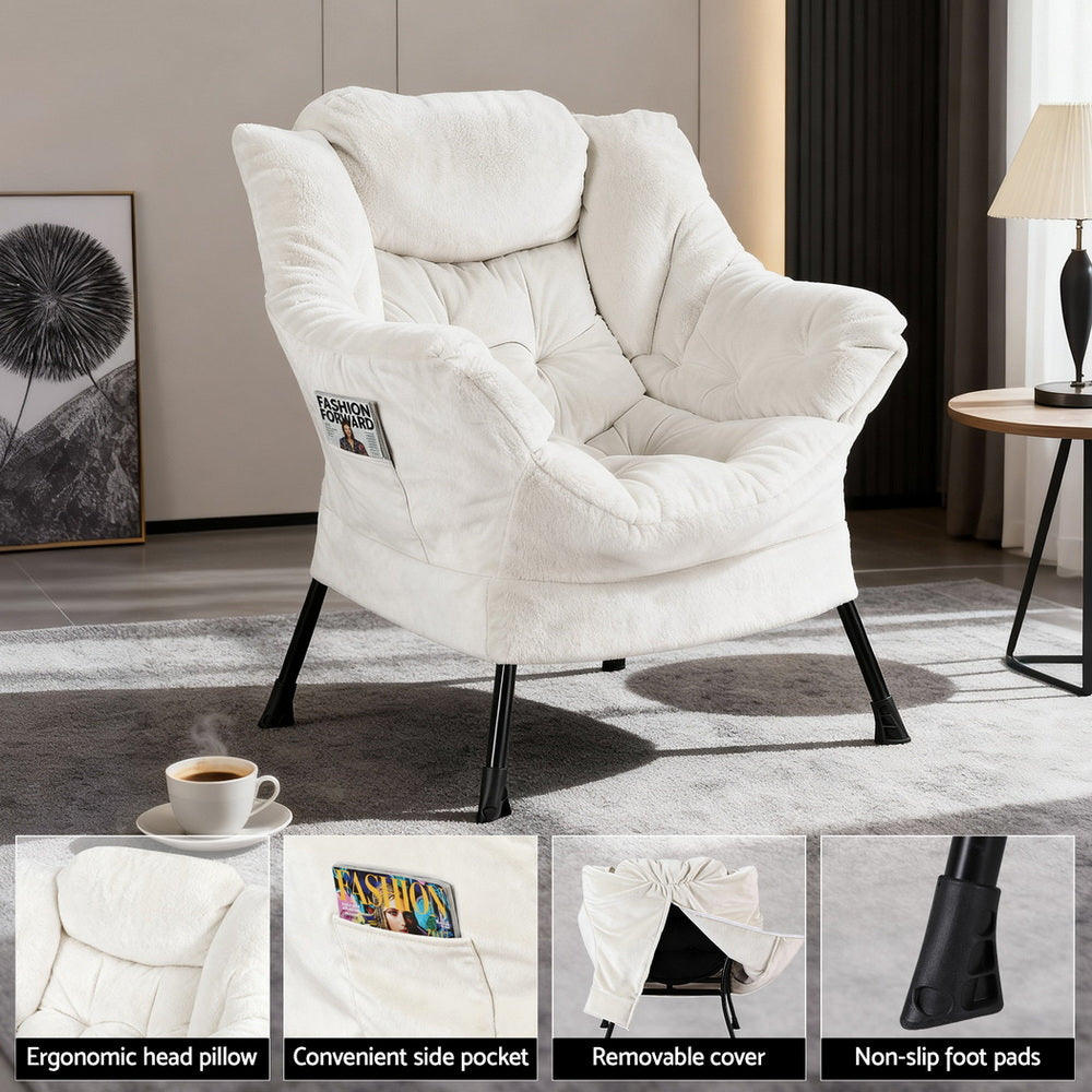 Artiss Armchair Accent Chair Ottoman Lounge Footrest Velvet White