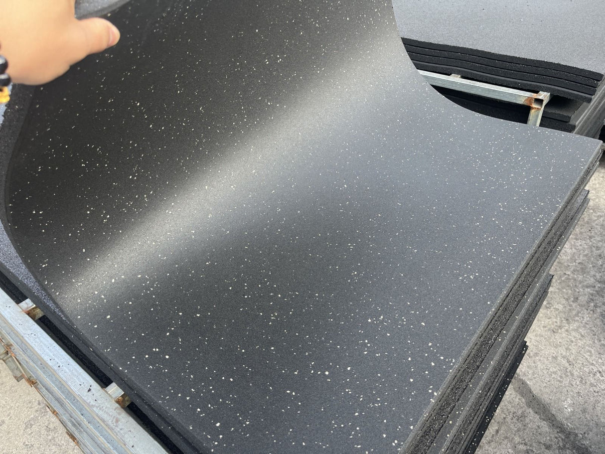 Rubber Gym Mats - Plain Black with White Speckles (15mm x 1m x 1m)