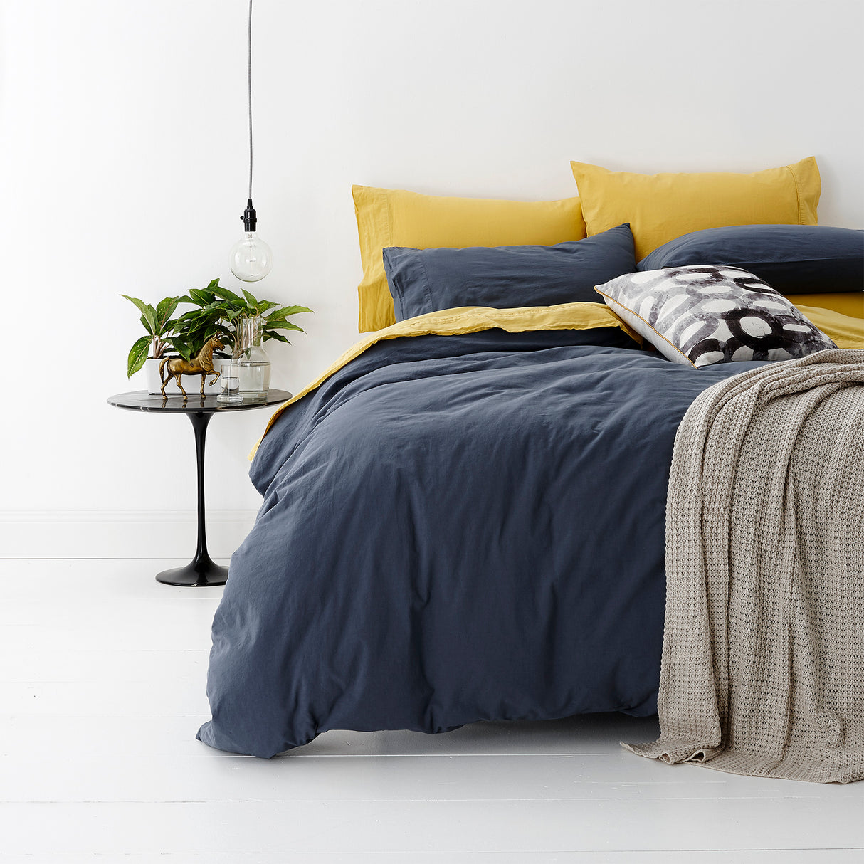 European Vintage Washed Cotton Blue Quilt Cover Set by Park Avenue King