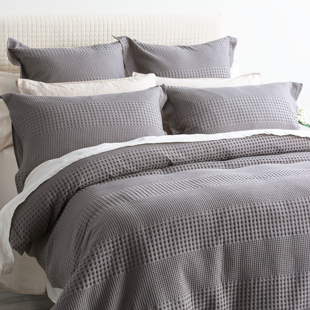 Elegance Waffle Cotton Jacquard Fossil Quilt Cover Set by Renee Taylor Queen