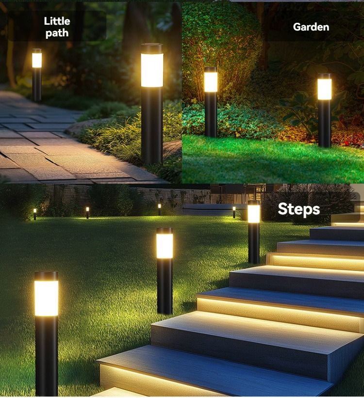 solar lawn lights, stainless steel outdoor lights, 3-LED garden lights, waterproof outdoor lights, modern outdoor lighting, cylindrical solar lights, Australian outdoor lights - Black warm light - Size 2PCS