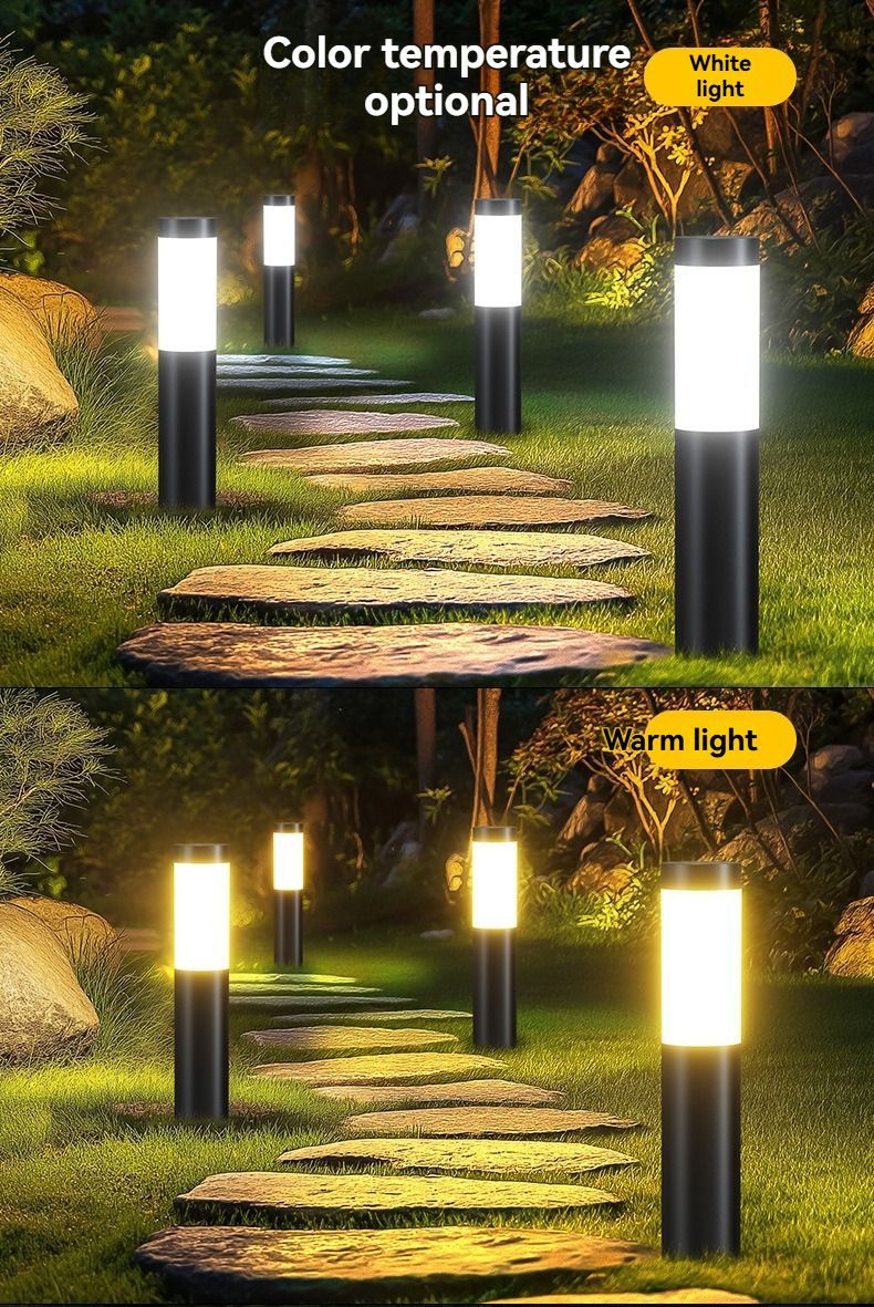Solar Lawn Lights Stainless Steel Outdoor Lights 3-LED Garden Lights Waterproof - Silver - toned warm light - Size 1PCS