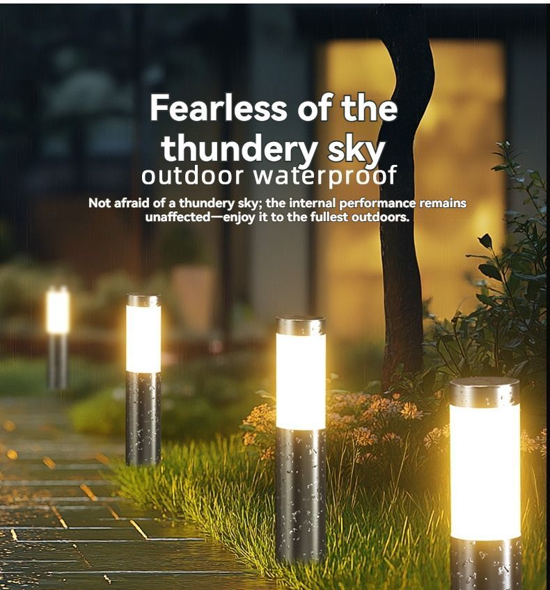 Solar Lawn Lights Stainless Steel Outdoor Lights 3-LED Garden Lights Waterproof - Silver - toned warm light - Size 1PCS