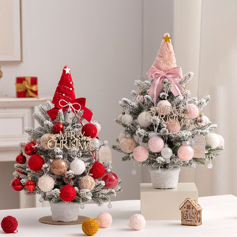 mini desktop Christmas tree, flocked pink Christmas tree, Christmas tree set, Christmas decorations, DIY Christmas tree, Christmas gift, office Christmas decor, festive tabletop tree - Christmas - Size 2