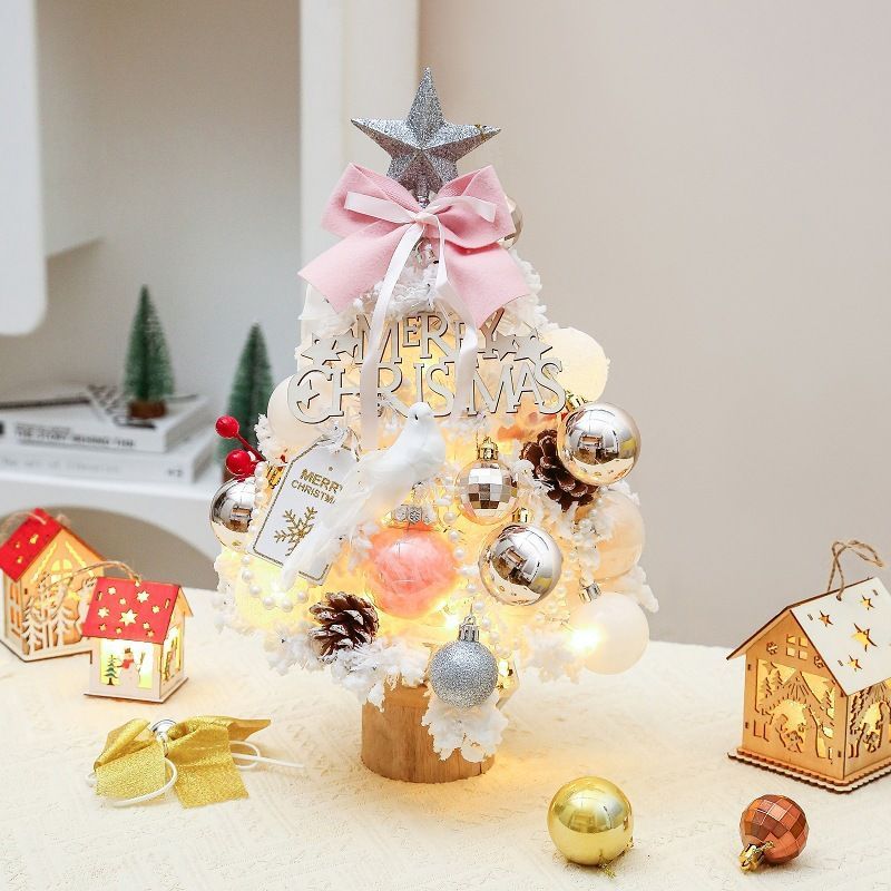 mini desktop Christmas tree, flocked pink Christmas tree, Christmas tree set, Christmas decorations, DIY Christmas tree, Christmas gift, office Christmas decor, festive tabletop tree - Christmas - Size 1