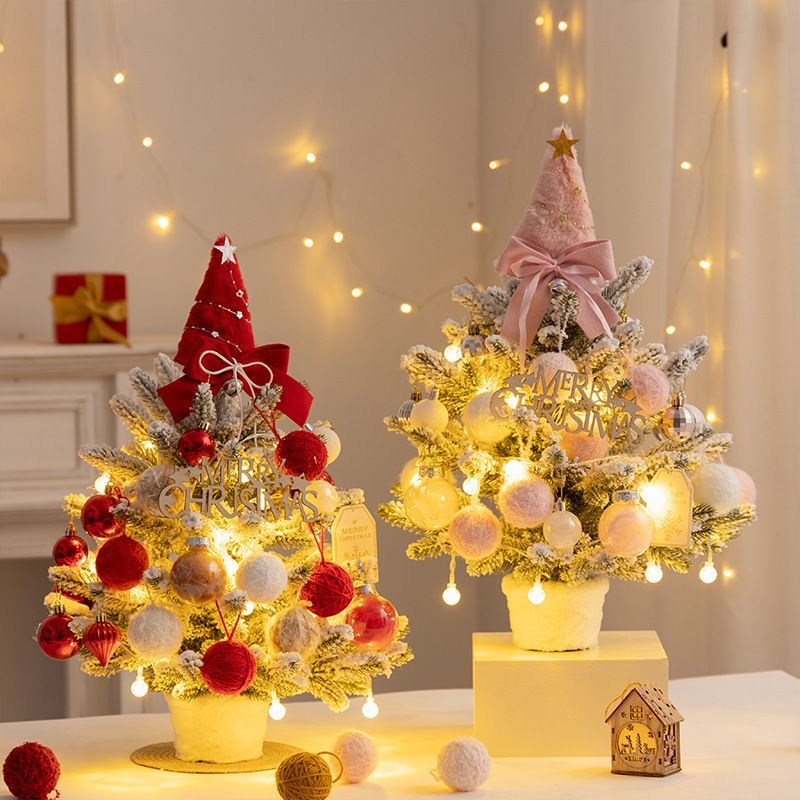mini desktop Christmas tree, flocked pink Christmas tree, Christmas tree set, Christmas decorations, DIY Christmas tree, Christmas gift, office Christmas decor, festive tabletop tree - Christmas - Size 2