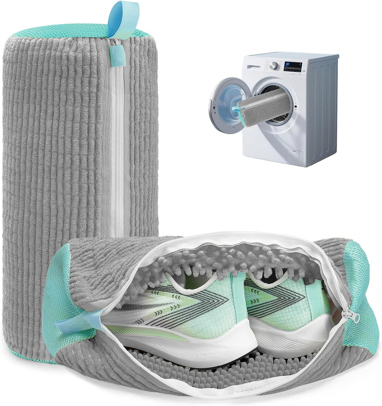 Shoe Washer Bag Laundry Shoe Bag for Washer & Dryer, Reusable 2 Pack Sneaker Cleaning Bag, 360° Deep Cleaning Machine for All Shoe Types with Self-Locking Zipper(Grey)