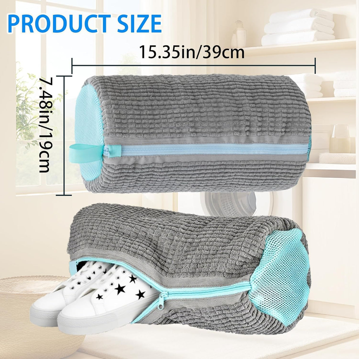 Shoe Washer Bag Laundry Shoe Bag for Washer & Dryer, Reusable 2 Pack Sneaker Cleaning Bag, 360° Deep Cleaning Machine for All Shoe Types with Self-Locking Zipper(Grey)