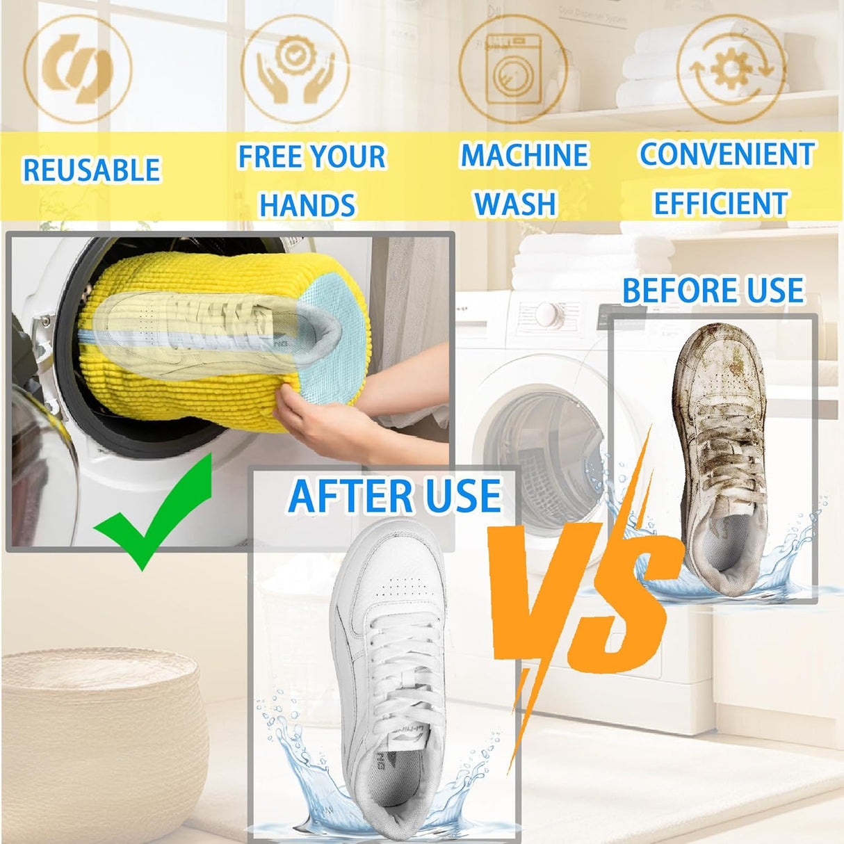 Shoe Washer Bag Laundry Shoe Bag for Washer & Dryer, Reusable 2 Pack Sneaker Cleaning Bag, 360° Deep Cleaning Machine for All Shoe Types with Self-Locking Zipper