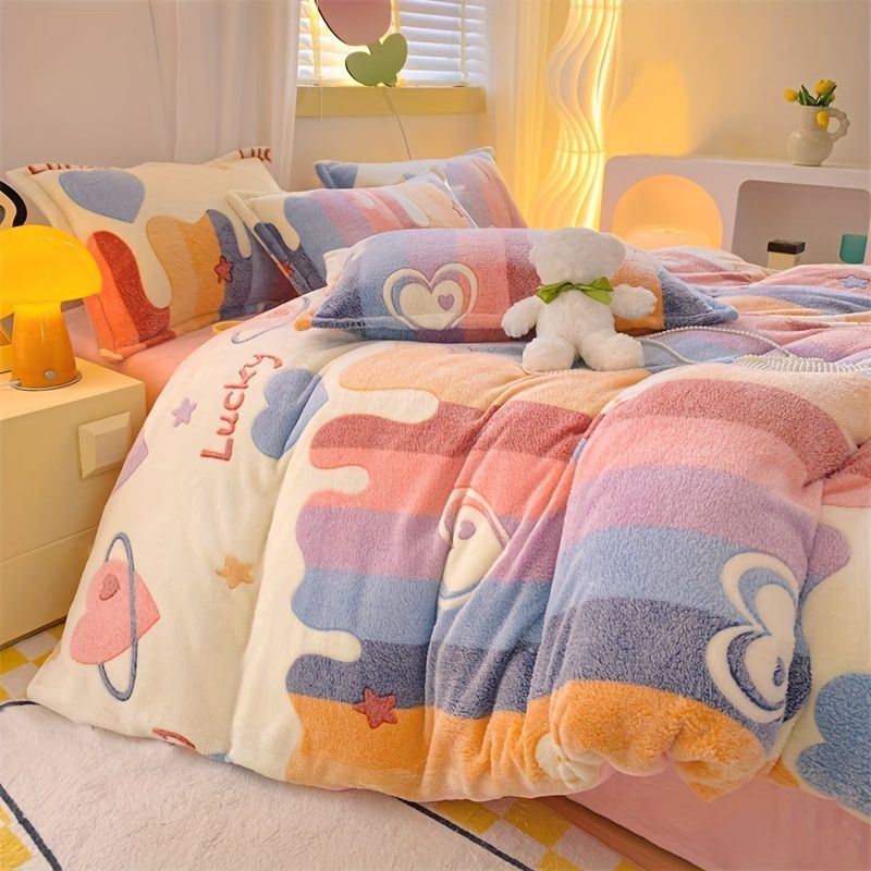 Lucky Heart-Shaped Bedding Set 3-Piece Bedding Heart Pattern Bedding Soft - Love - themed powder - Size 150*200cm