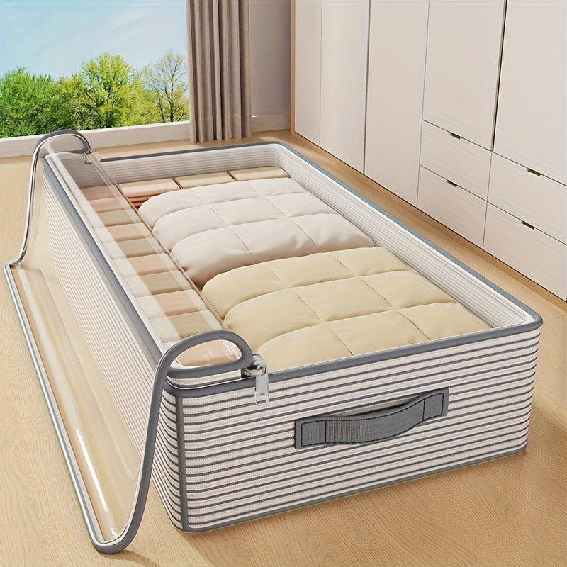 Large Storage Organizer Bag - Made from heavy-duty non-woven fabric with transparent windows, multi-layer clothing storage box suitable for wardrobes, under-bed, and travel. (L)