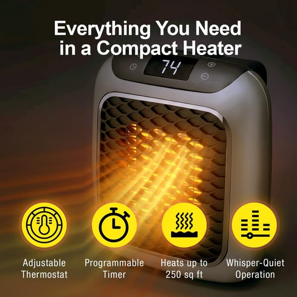 Wireless heater, rechargeable air heater with remote control, mini ceramic PTC fan heater, bathroom, energy-saving, quiet heating, 1200W heater with 12-hour timer, thermostat