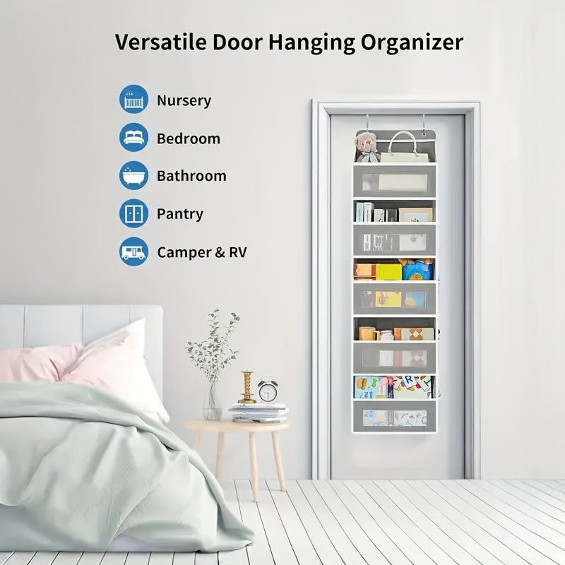 Storage Marvel in Black & Gray — 5-Tier Over-the-Door Organizer with 5 Large Pockets. Sturdy and Anti-Tip Design for Strong Load-Bearing. A Neat Solution for Bedroom, Bathroom & Storage Room.(GREY)