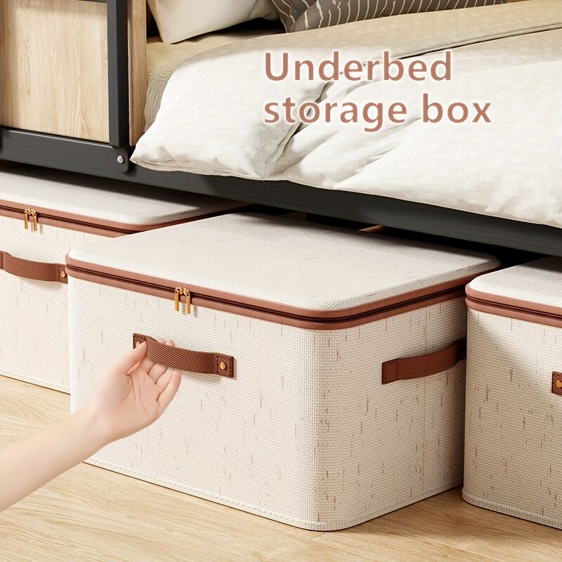 25L Double Zipper Storage Box with Faux Leather Handles | Large Capacity Lidded Basket, Perfect for Storing Clothes, Bedding, and Moving — Ideal for Bedrooms, Dorms, Studies, Wardrobes, Laundry Baskets, Shelf Bins, and Storage Racks.