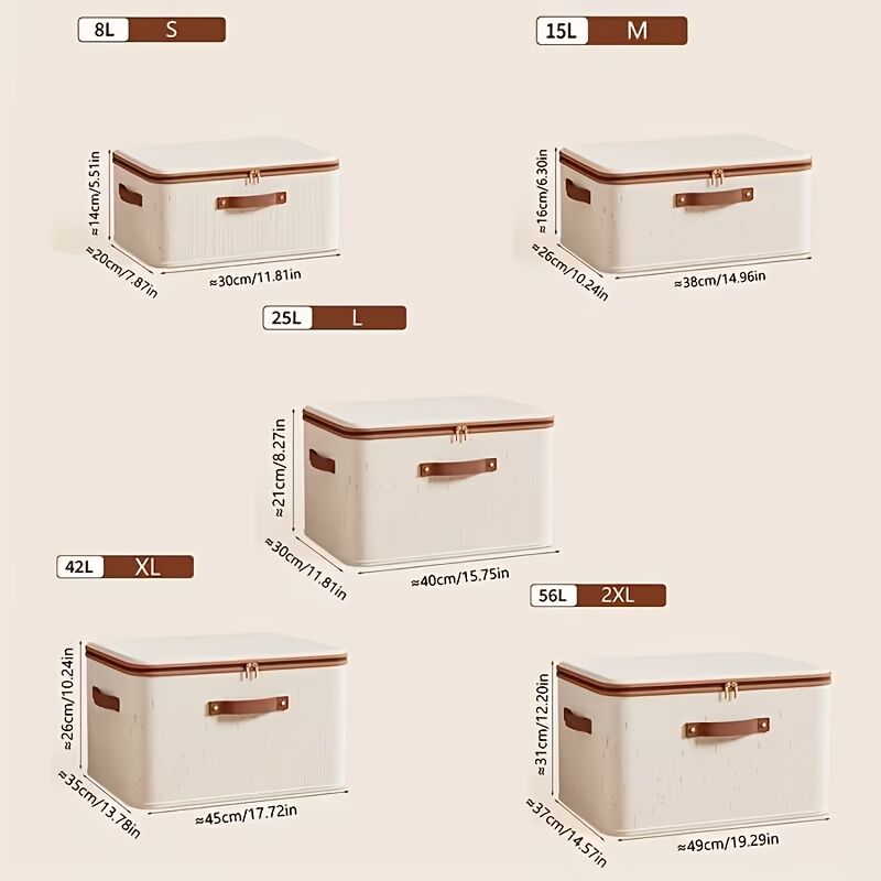 56L Double Zipper Storage Box with Faux Leather Handles | Large Capacity Lidded Basket, Perfect for Storing Clothes, Bedding, and Moving — Ideal for Bedrooms, Dorms, Studies, Wardrobes, Laundry Baskets, Shelf Bins, and Storage Racks.