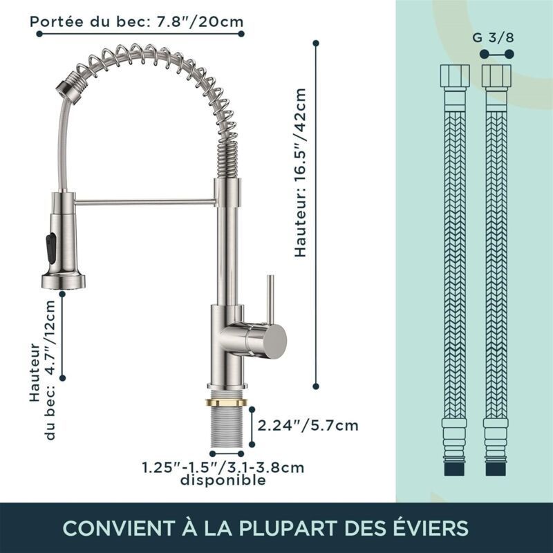 Kitchen Faucet, Kitchen Mixer Tap with 360 Degree Swivel High Arc Sink Sprayer Pull Down Sprayer 2 Modes, Stainless Steel