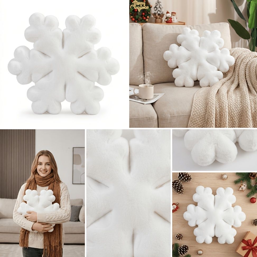snowflake pillow, plush throw pillow, winter decor, Christmas cushion, sofa accent pillow, bedroom decoration, cozy throw pillow, snowflake shaped cushion, Australia winter home decor - White - Size 40CM