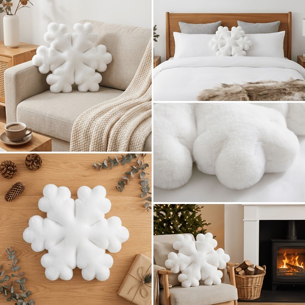 snowflake pillow, plush throw pillow, winter decor, Christmas cushion, sofa accent pillow, bedroom decoration, cozy throw pillow, snowflake shaped cushion, Australia winter home decor - White - Size 50CM