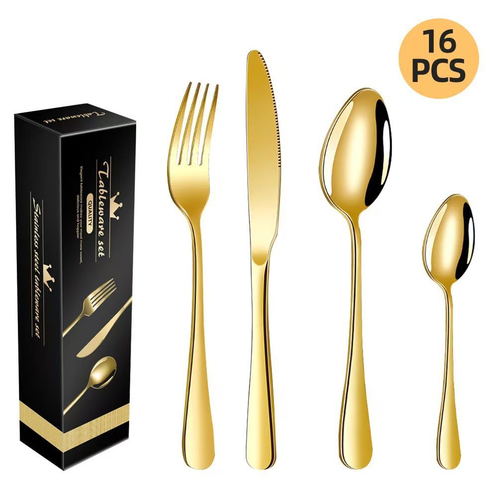 western cutlery set, steak knife and fork set, stainless steel cutlery, gift set for dining, 16-piece cutlery, Australian dining, steak knives Australia, premium cutlery set, gift for couples, housewarming gift - Silver - Size 16 -piece set