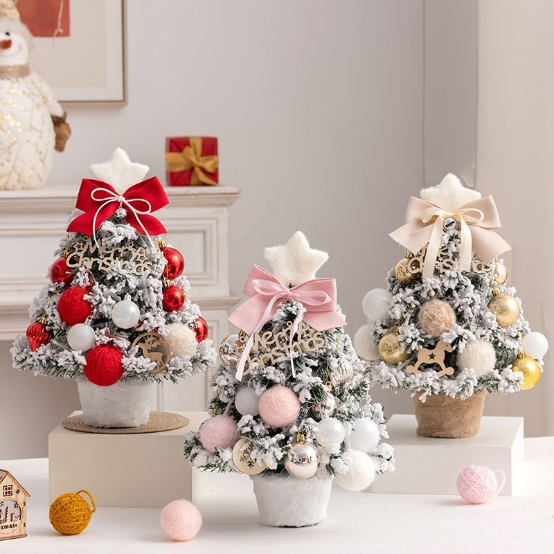 mini desktop Christmas tree, flocked pink Christmas tree, Christmas tree set, Christmas decorations, DIY Christmas tree, Christmas gift, office Christmas decor, festive tabletop tree - Christmas - Size 2