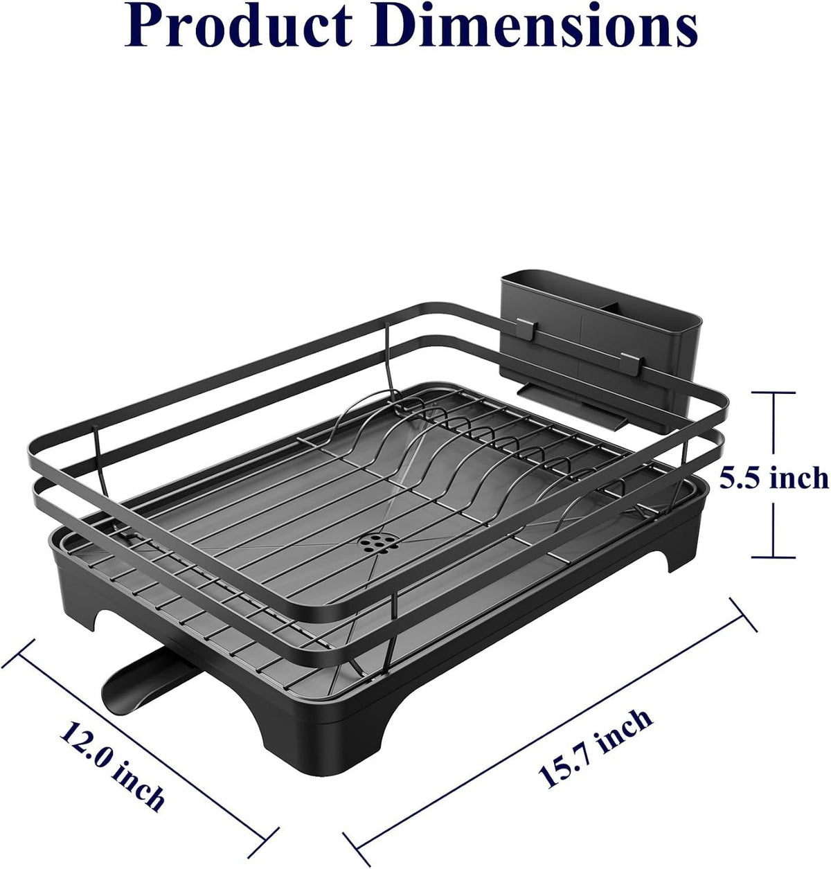 Dish Drying Rack - Multi-Functional Dish Rack for Kitchen Counter with Cutlery Holder, Rust-Proof Storage Solution with Rotatable, Black