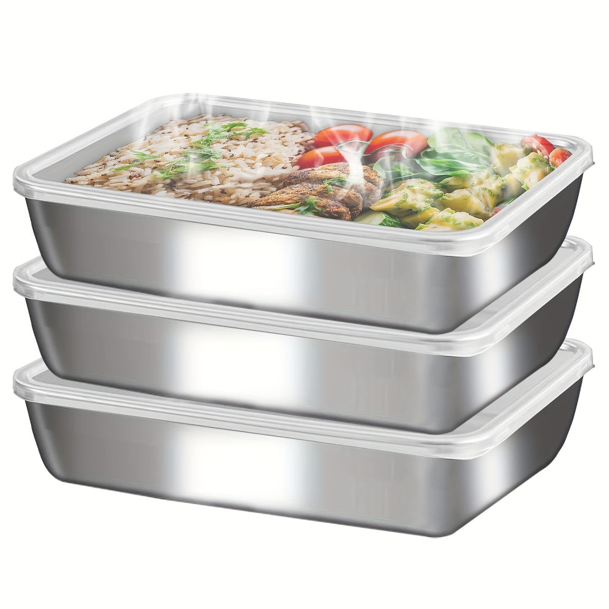 3 pieces/set Large stainless steel square food storage box with transparent lid - leak-proof, stackable, durable - perfect for camping, outdoor exploration and home use - perfect for storing meat, fruits